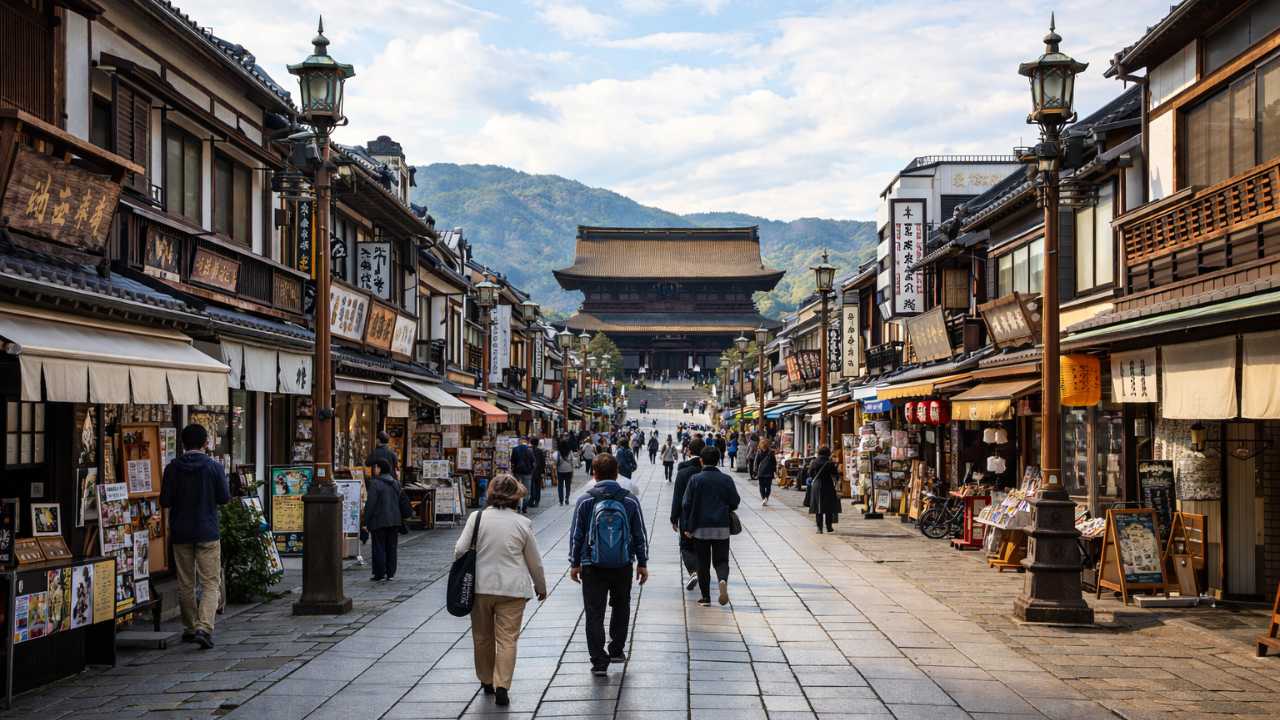 善光寺表参道を散歩しながら暇つぶしする風景