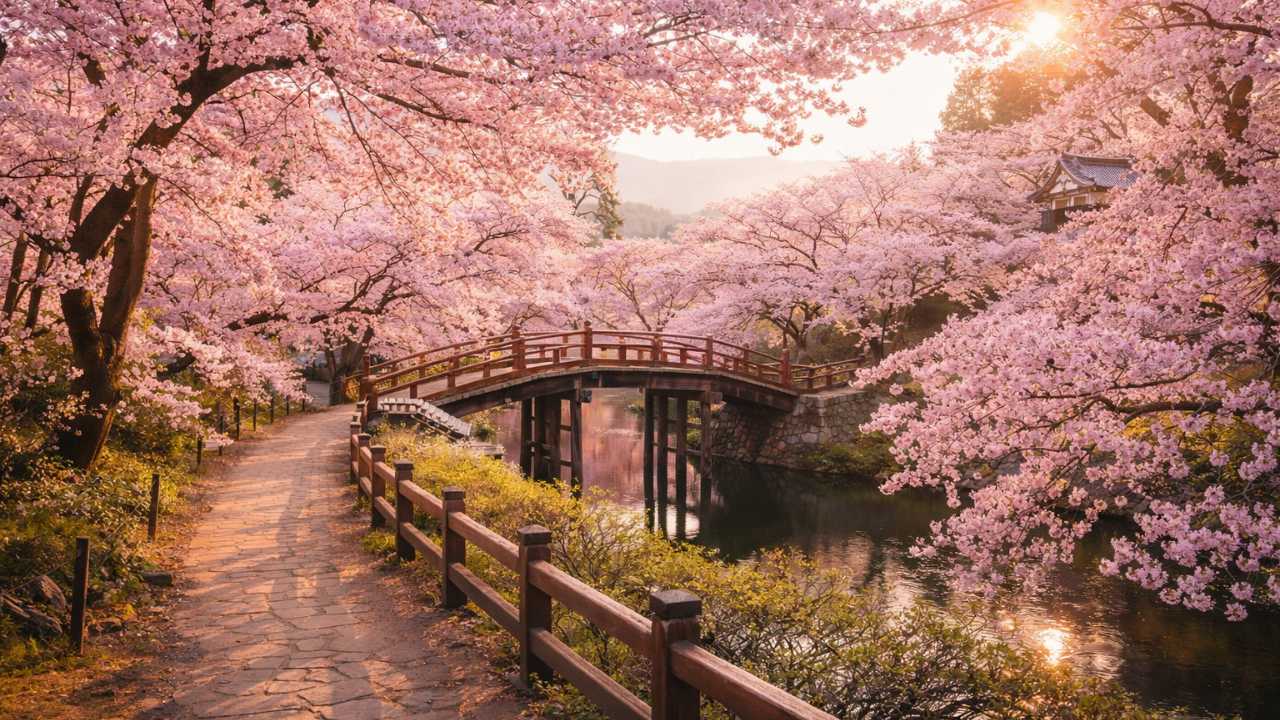 高遠城址公園の桜が見頃の情景