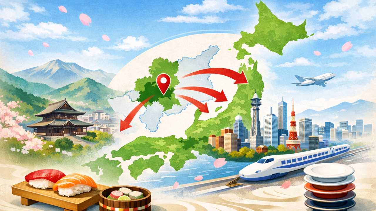 かっぱ寿司の発祥をテーマにしたブログ記事のアイキャッチ。長野県長野市を起点に全国へ広がるイメージが伝わる構図。