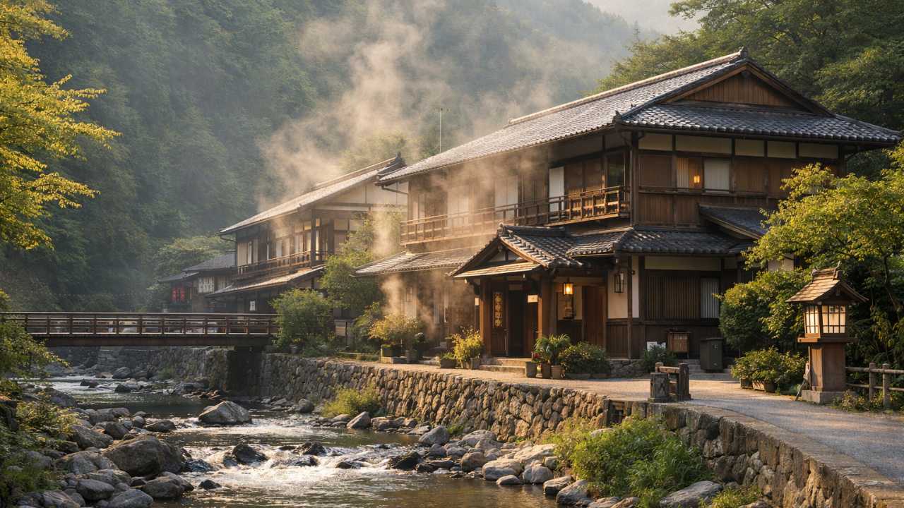 長野県の山あいにある小さな温泉地、静かな川沿いに建つ素朴な温泉旅館　霊泉寺温泉 遊楽