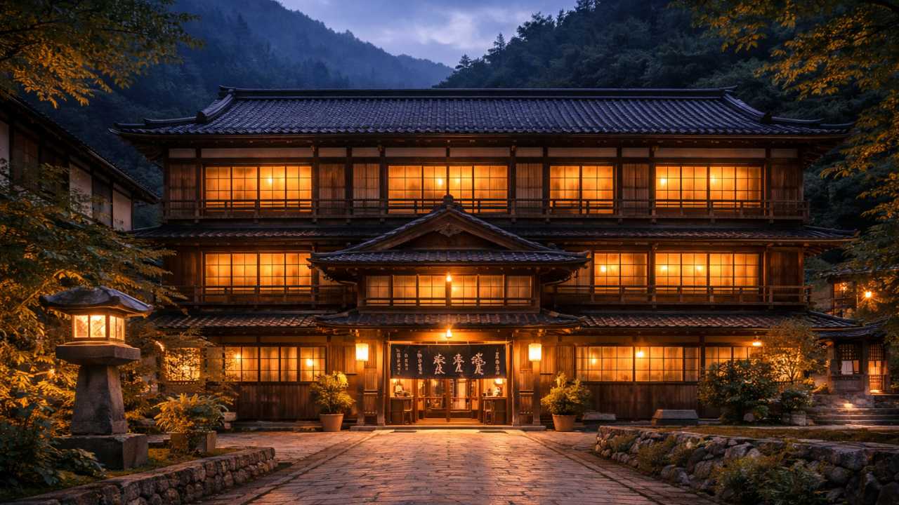 国登録有形文化財の和風旅館を正面から捉えた上品なビジュアル