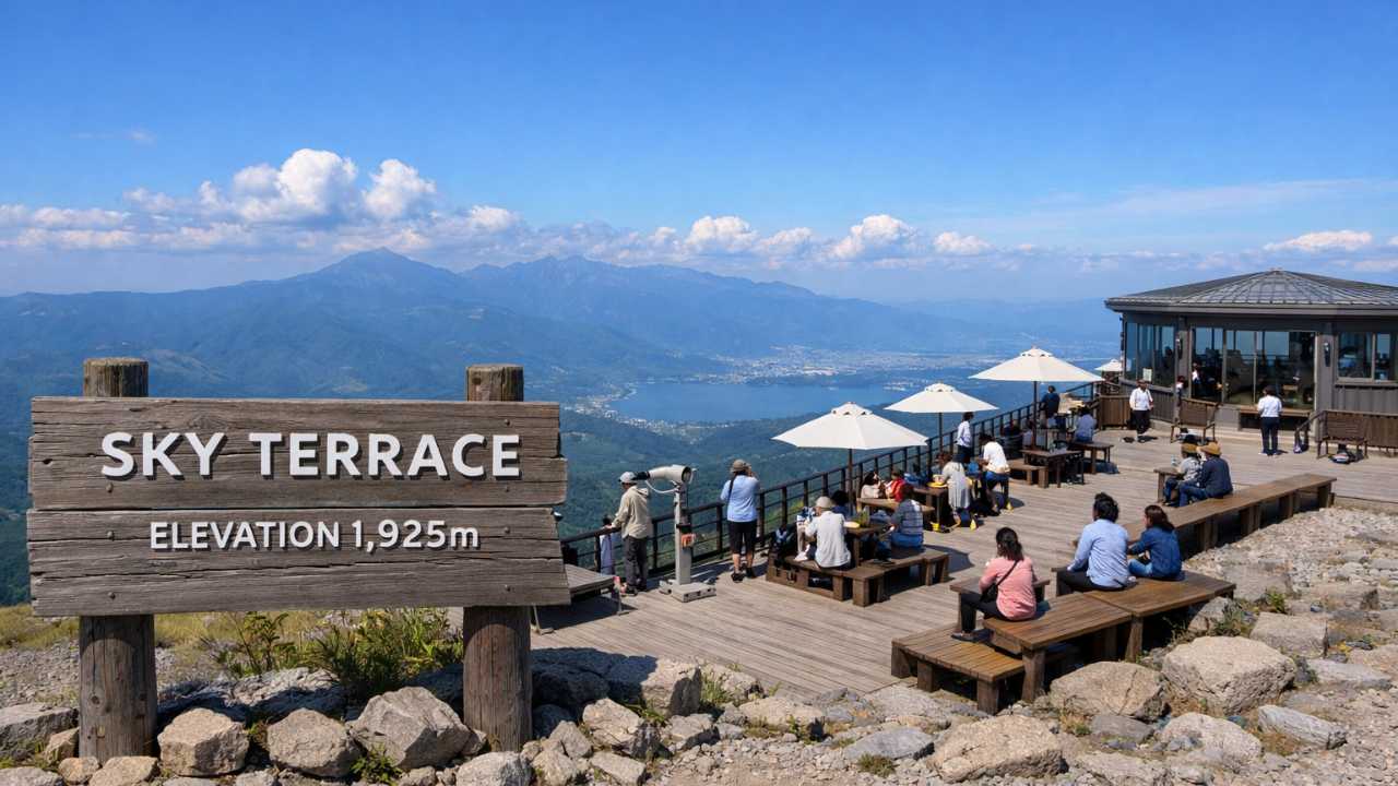 標高1,925mの車山高原山頂にあるスカイテラスの風景