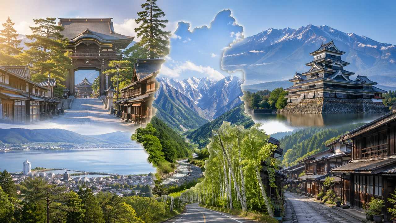 長野県全体の旅イメージを一枚で表現したブログ用アイキャッチ